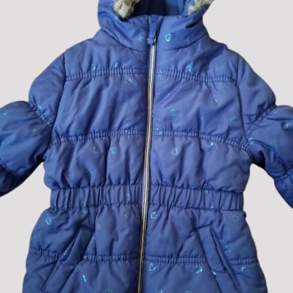 PROTECTION SYSTEM Blue Heart Print Winter Parka Jacket Girls Size 2T - Picture 4 of 6